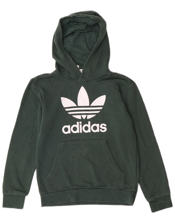 Adidas Boys Graphic Hoodie Jumper 9-10 Years Green Cotton