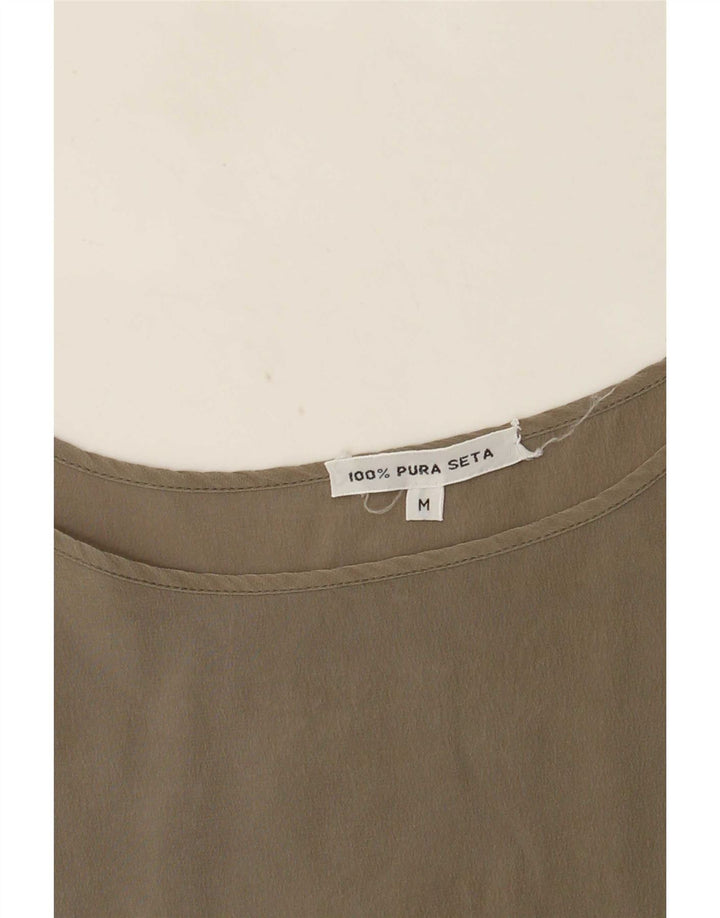 Vintage Womens Cami Top UK 14 Medium Khaki Silk