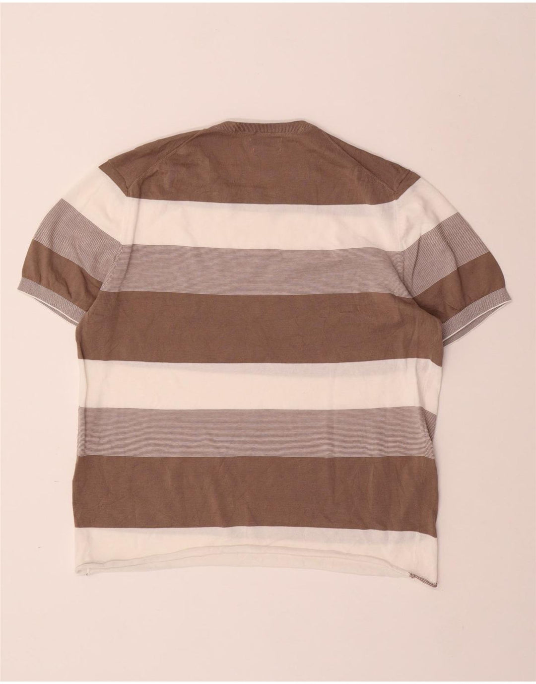 MASSIMO DUTTI Ανδρικό T-Shirt Top μεγάλο μπεζ ριγέ βαμβακερό