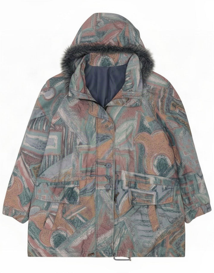 Vintage Γυναικείο Abstract Pattern Windbreaker Jacket UK 16 Large Πολύχρωμο
