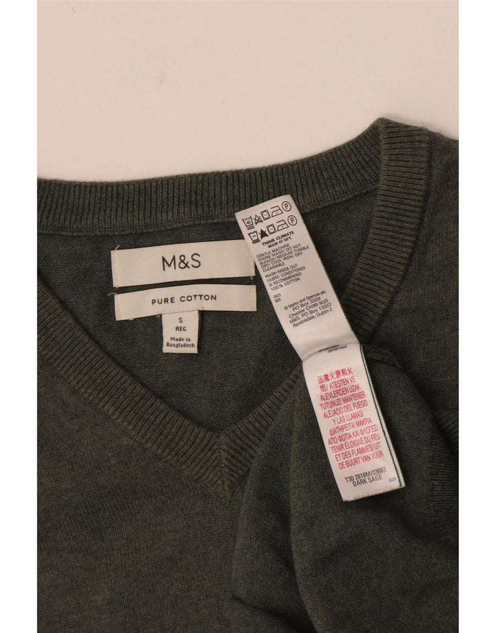 Marks & Spencer Ανδρικό πουλόβερ με λαιμόκοψη με λαιμόκοψη από μικρό βαμβακερό χακί