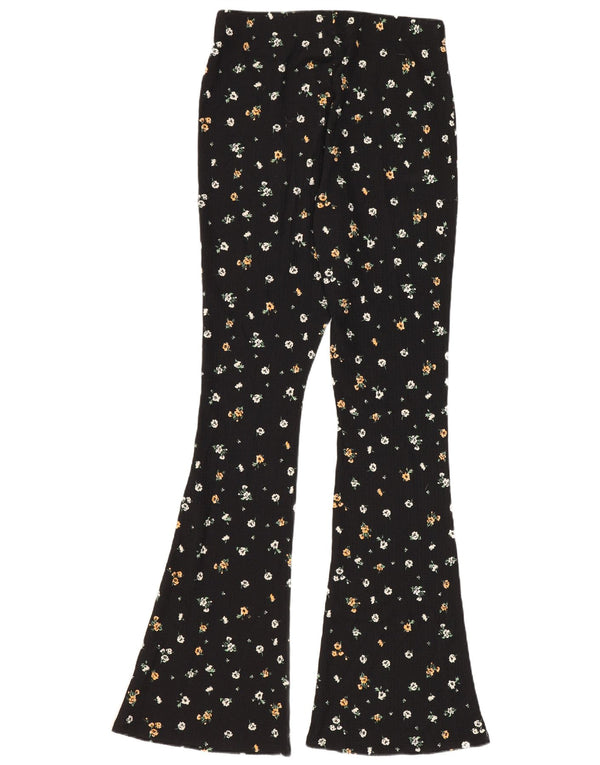 Topshop Womens Flare Leggings UK 10 Small W26 L31 Black Floral Polyester
