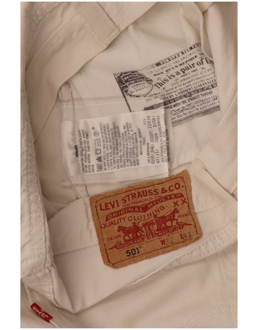 Levi's Mens 501 Straight Jeans W32 L26 Λευκό βαμβακερό