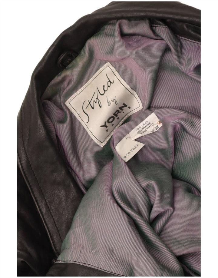 YORN Womens Leather Military Jacket EU 38 Medium Black Leather