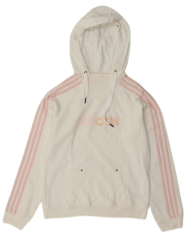 Adidas Γυναικείο Γραφικό Hoodie Jumper UK 12 μεσαίο λευκό βαμβακερό