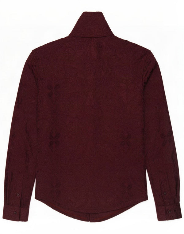 Vintage Womens See Through Velor Πουκάμισο UK 12 Medium Burgundy Paisley