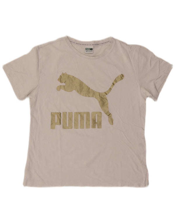 Γυναικείο γραφικό μπλουζάκι Puma Top UK 14 μεσαίο λευκό βαμβακερό