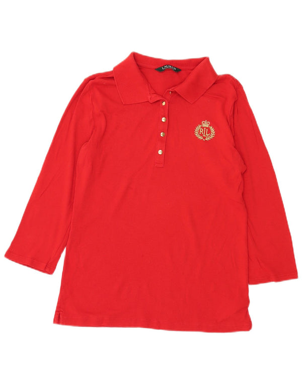 Ralph Lauren γυναικείο μπλουζάκι πόλο με 3/4 μανίκια UK 12 μεσαίο κόκκινο βαμβακερό