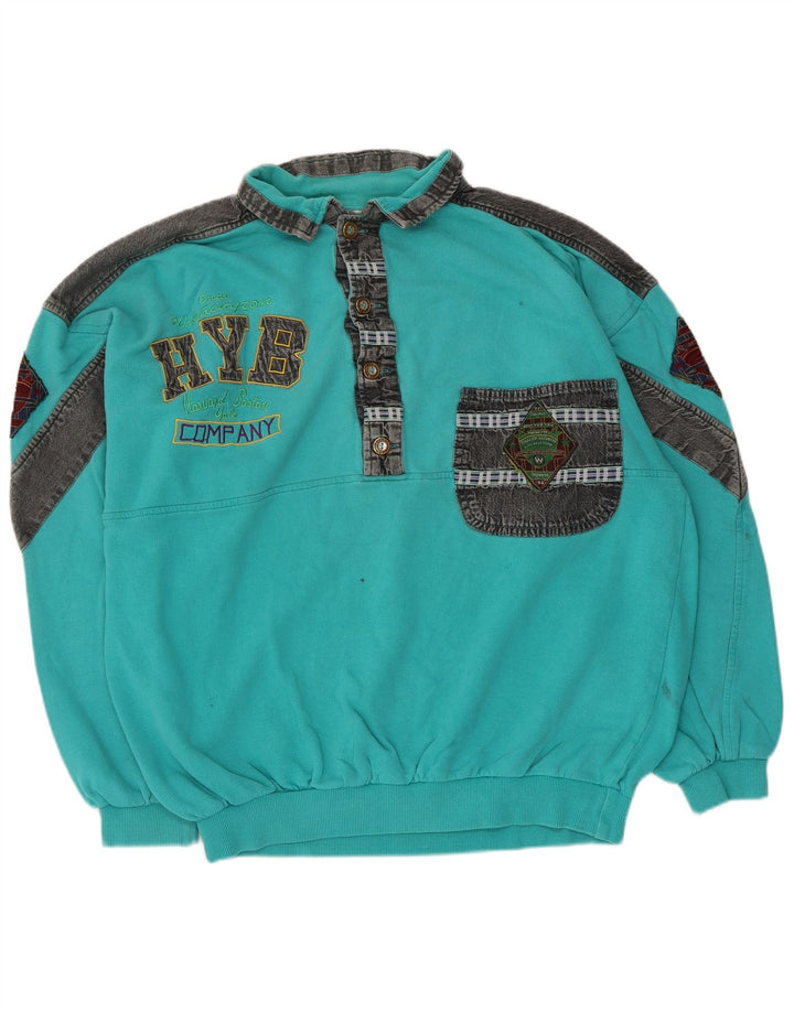 Vintage γραφικό ανδρικό φούτερ Jumper Μεγάλο τιρκουάζ χρώμα