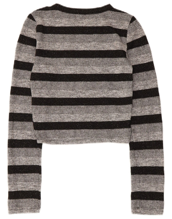 Zara Γυναικείο τοπ Trafaluc Crop μακρυμάνικο UK 8 Μικρός γκρι ριγέ πολυεστέρας