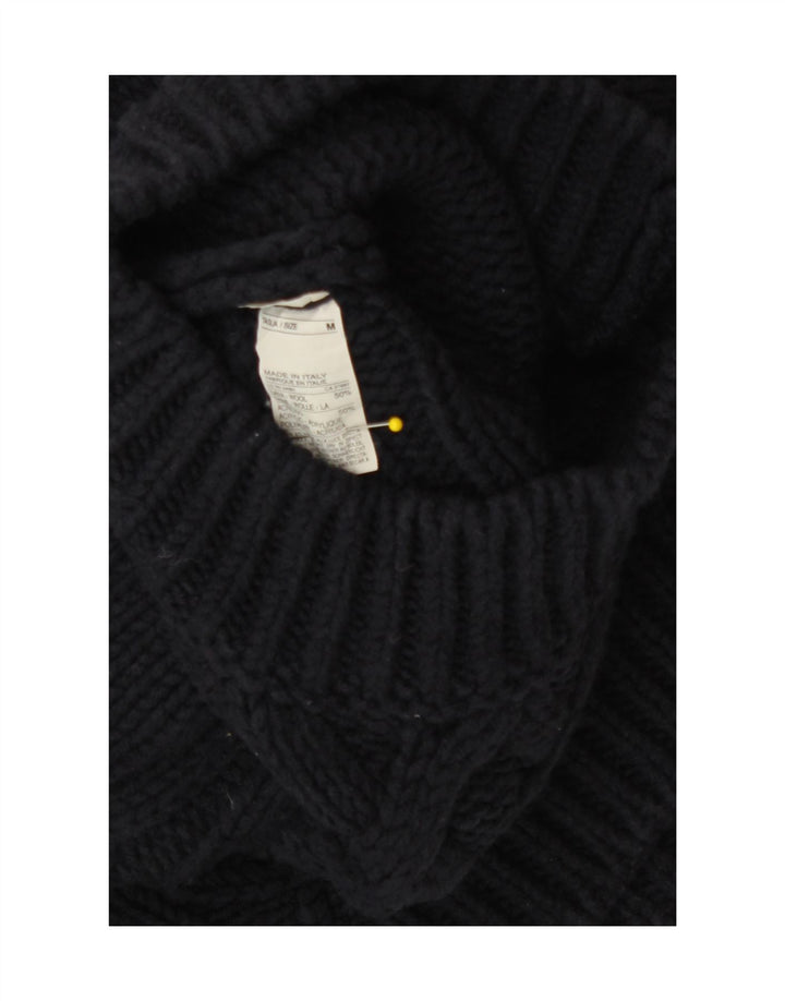 Sisley γυναικείο πουλόβερ με λαιμό χελώνα UK 14 Medium Navy Blue Wool
