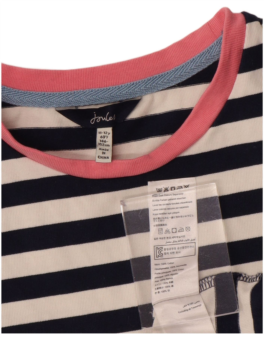 JOULES Κοριτσίστικο T-Shirt Φόρεμα 11-12 ετών Ναυτικό μπλε ριγέ βαμβακερό