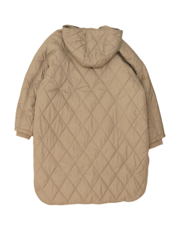 ZARA Womens Hooded Quilted Overcoat UK 10 Small Grey Polyester