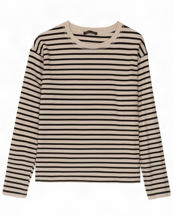 Zara γυναικείο μακρυμάνικο μπλουζάκι UK 10 Small White ριγέ