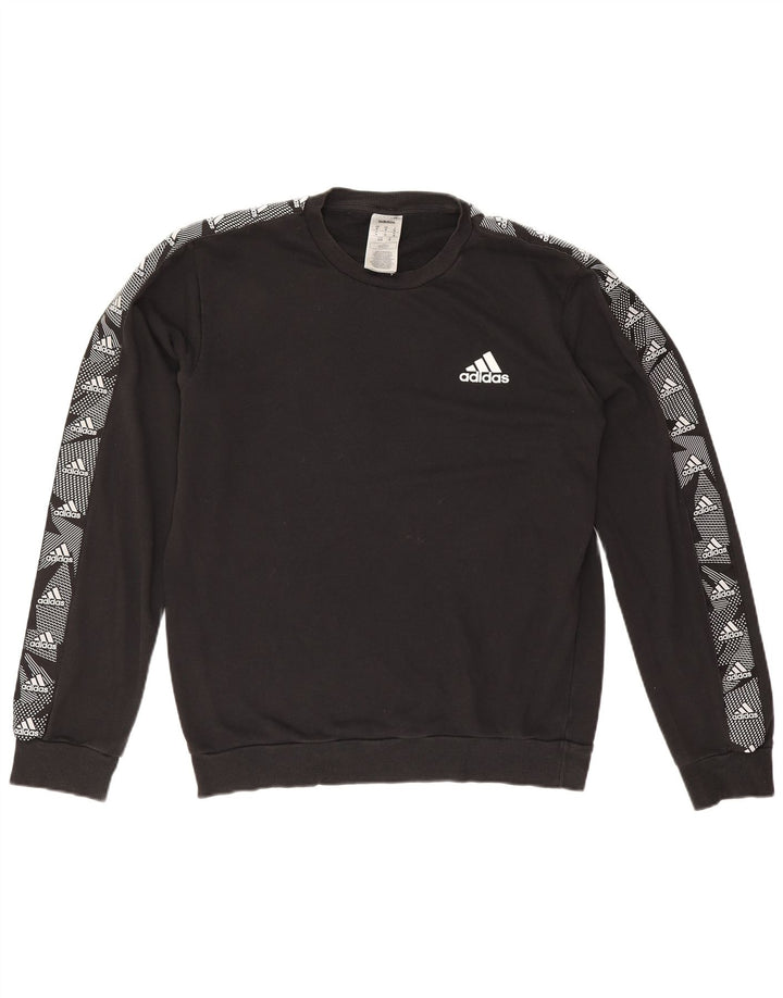 Ανδρικό γραφικό φούτερ Adidas, μεσαίο μαύρο βαμβακερό