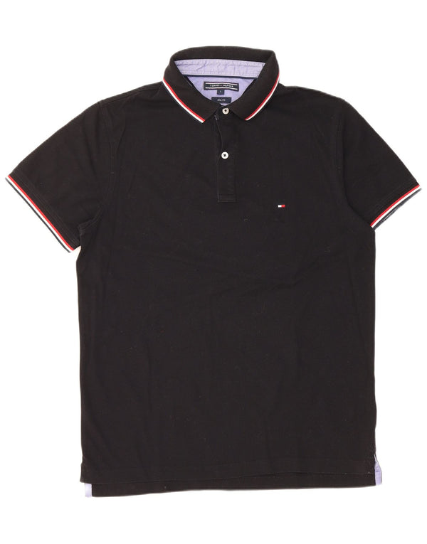 TOMMY HILFIGER Ανδρικό πουκάμισο Polo Slim Fit μεγάλο μαύρο βαμβακερό