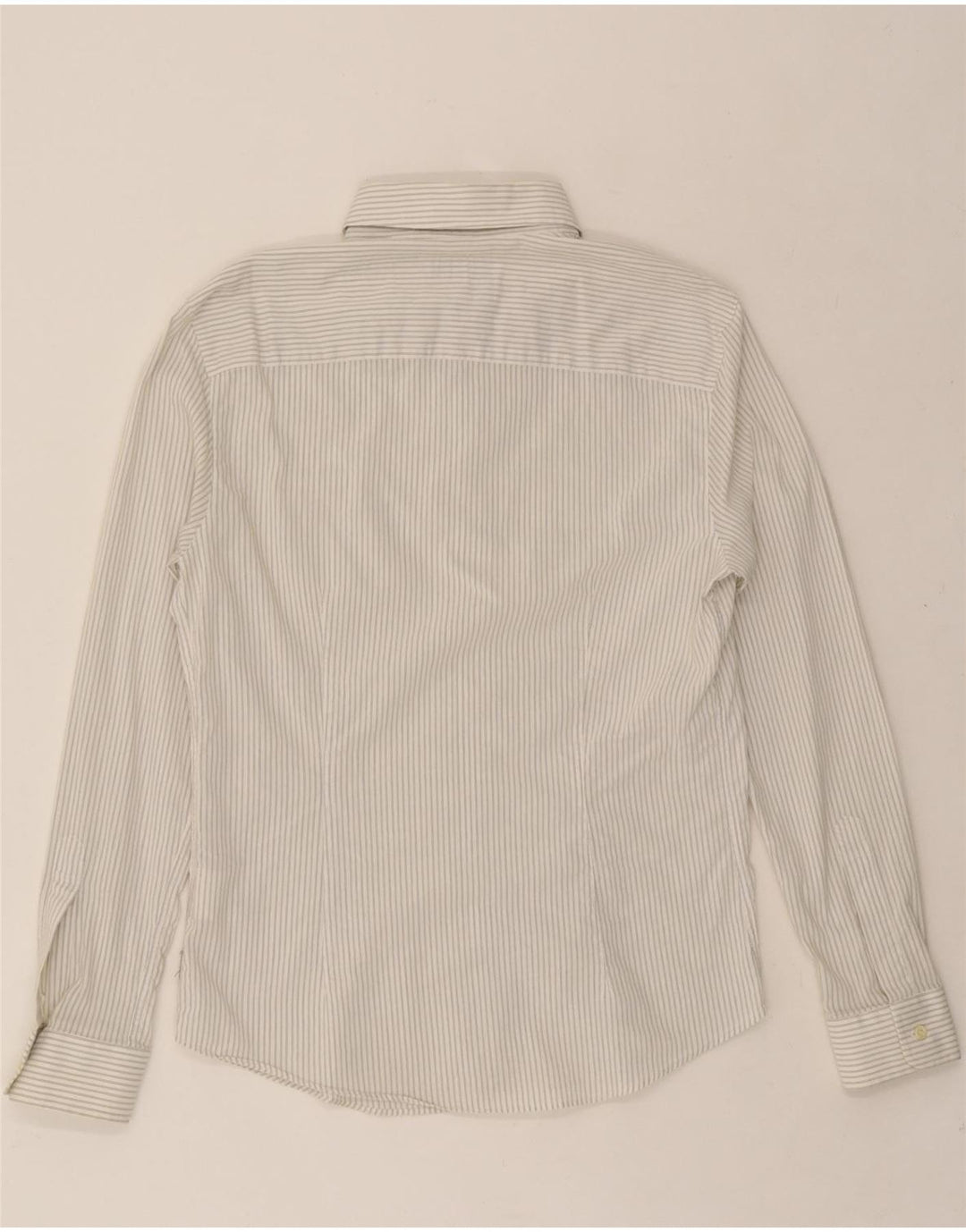 ARMANI JEANS Mens Shirt Medium White Striped Polyester Vintage Armani Jeans and Second-Hand Armani Jeans from Messina Hembry 