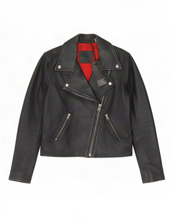 Levi's Womens Crop Leather Biker Jacket UK 6 XS Μαύρο
