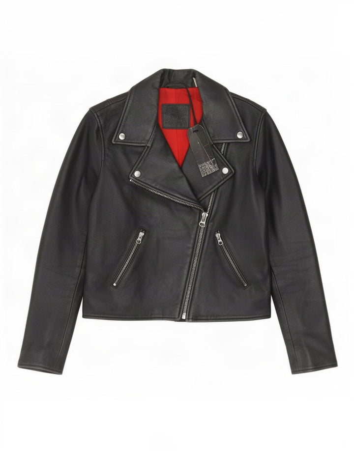 Levi's Womens Crop Leather Biker Jacket UK 6 XS Μαύρο