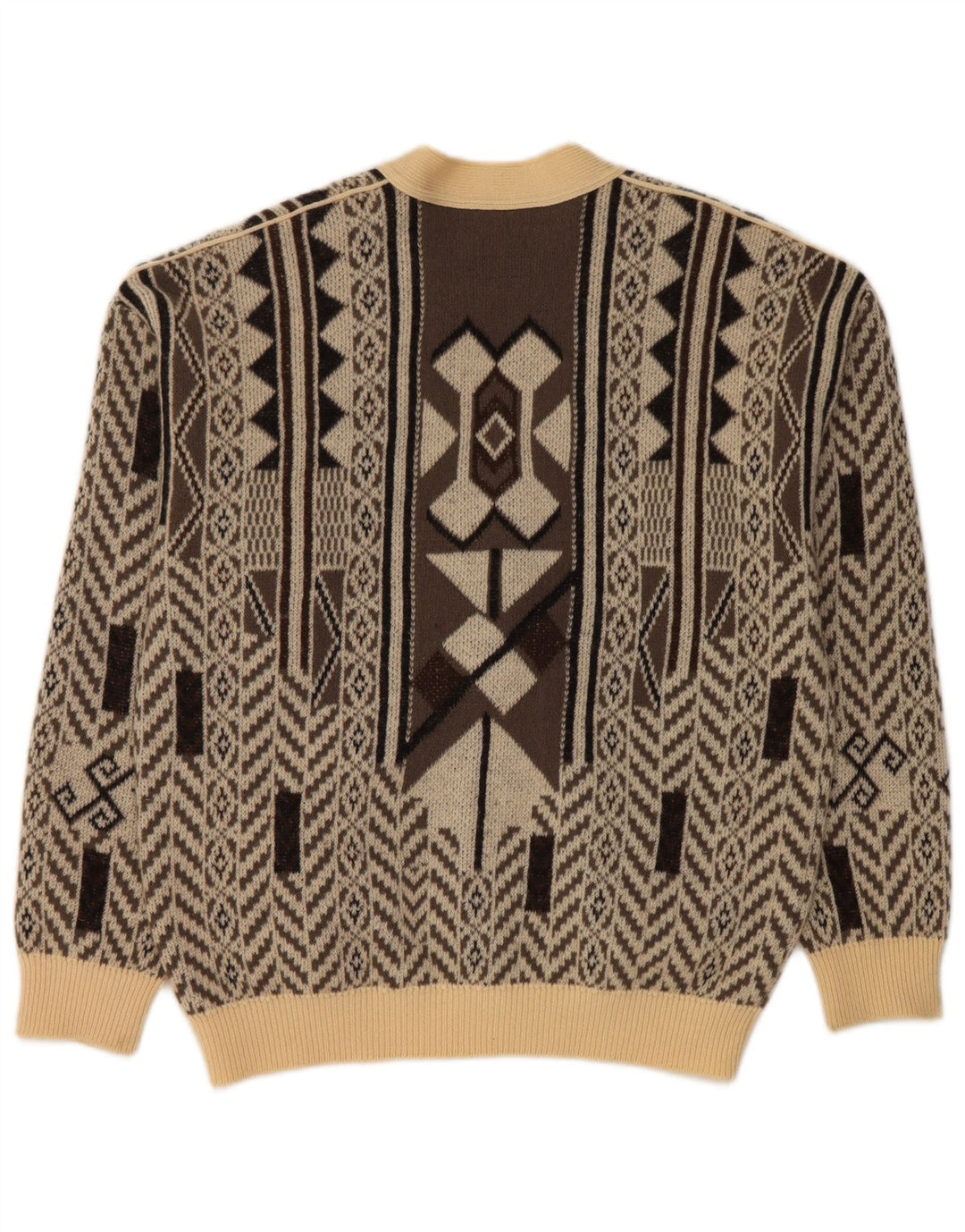 FALCARO Ανδρική ζακέτα πουλόβερ IT 52 Μεγάλο μπεζ γεωμετρικό μαλλί