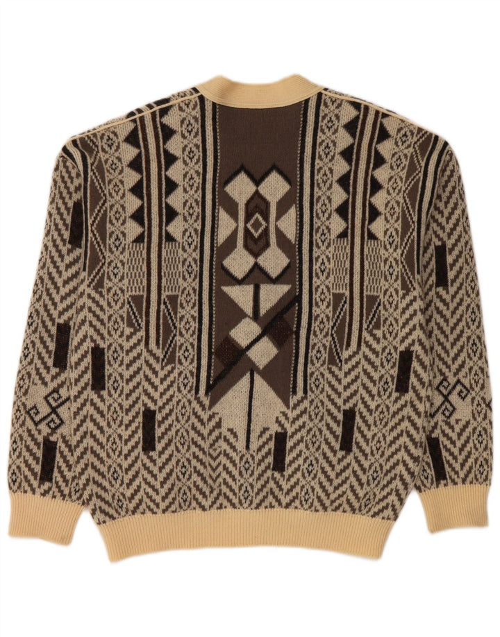 FALCARO Ανδρική ζακέτα πουλόβερ IT 52 Μεγάλο μπεζ γεωμετρικό μαλλί