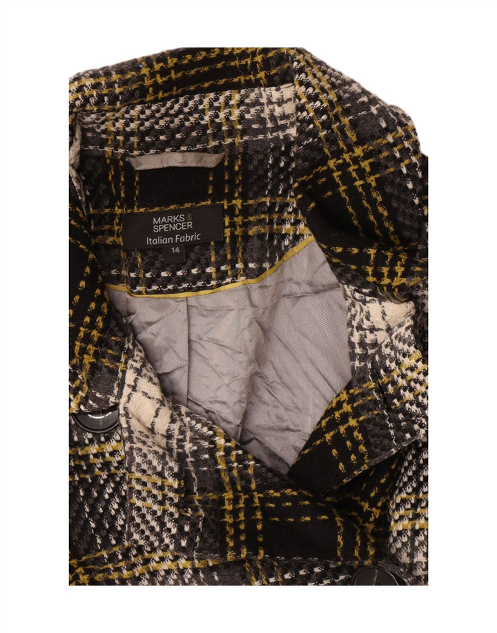 Marks & Spencer Γυναικείο κοντό παλτό μπιζελιού UK 14 Large Black Check Acrylic