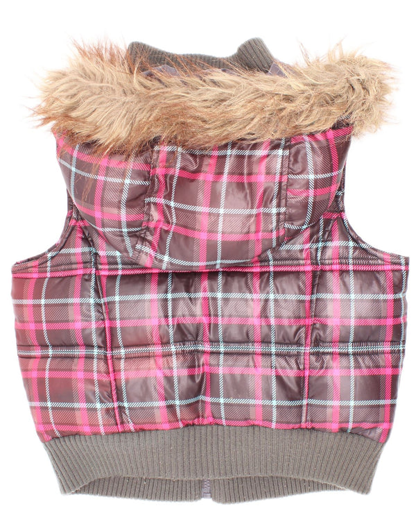 Benetton Girls Hooded Gilet Gilet 7-8 Years Small Red καρό
