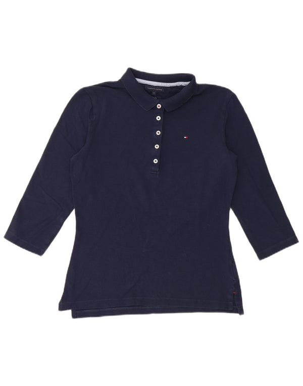 Tommy Hilfiger Womens 3/4 Sleeve Slim Fit Polo Shirt UK 10 Small Navy Blue