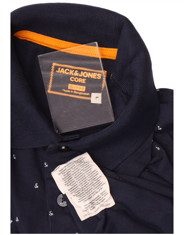 JACK & JONES Ανδρικό μπλουζάκι πόλο με λεπτή εφαρμογή, μεγάλο μπλε ναυτικό βαμβακερό με στίγματα