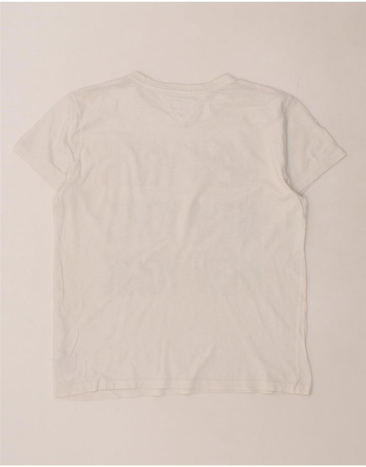 TOMMY HILFIGER Mens Graphic T-Shirt Top Medium White Cotton Vintage Tommy Hilfiger and Second-Hand Tommy Hilfiger from Messina Hembry 