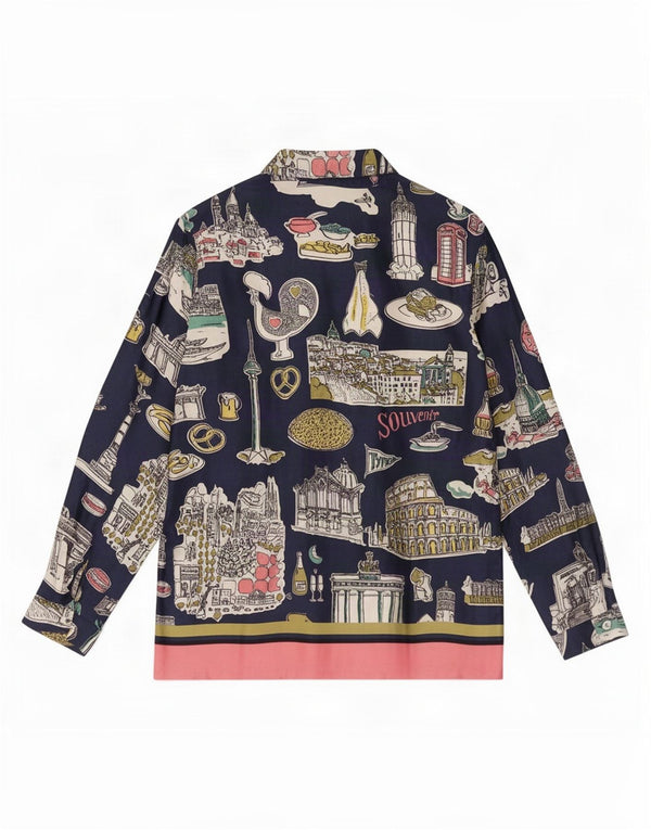 Vintage γυναικείο γραφικό πουκάμισο μπλούζα IT 42 Medium Navy Blue Colourblock
