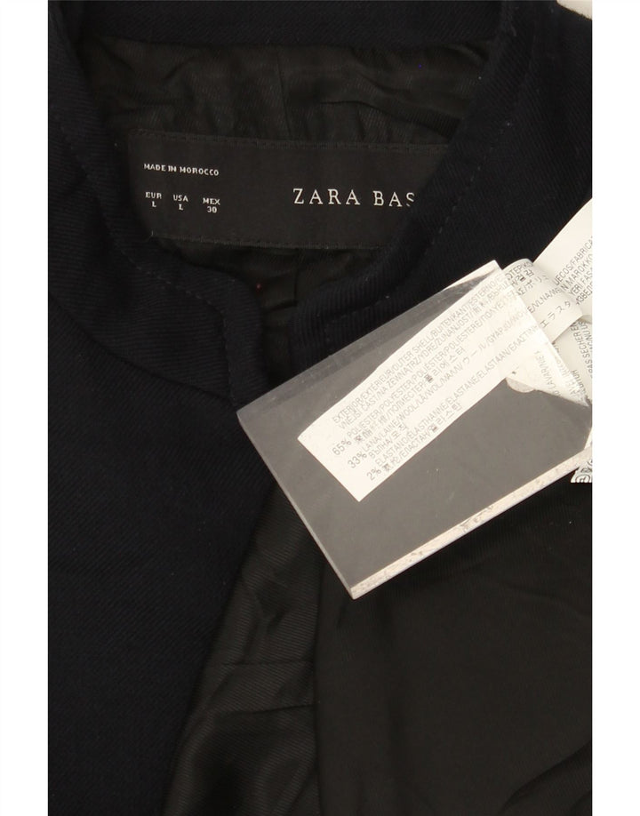 ZARA Womens Military Overcoat UK 14 Large Navy Blue Polyester