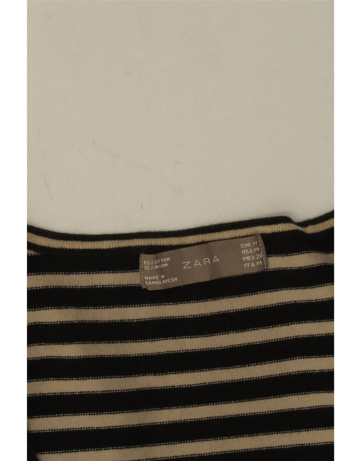 Zara Γυναικείο τοπ 3/4 μανίκι UK 12 μεσαίο μαύρο ριγέ βαμβακερό