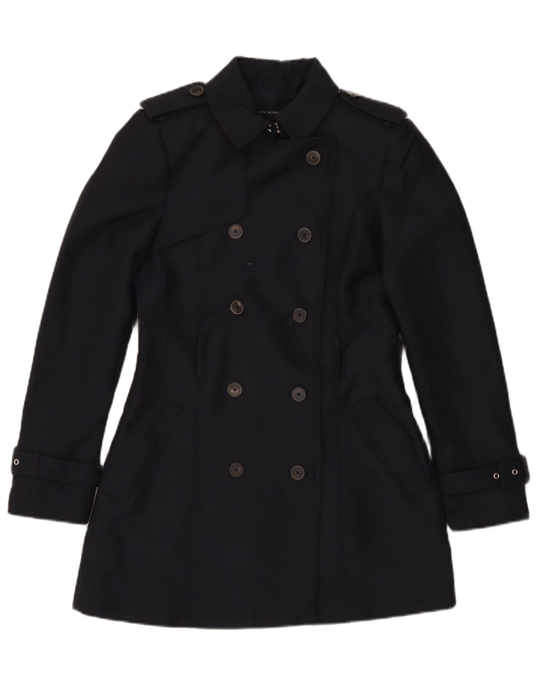 Zara Γυναικεία καμπαρντίνα με διπλό στήθος UK 10 Small Navy Blue Polyester