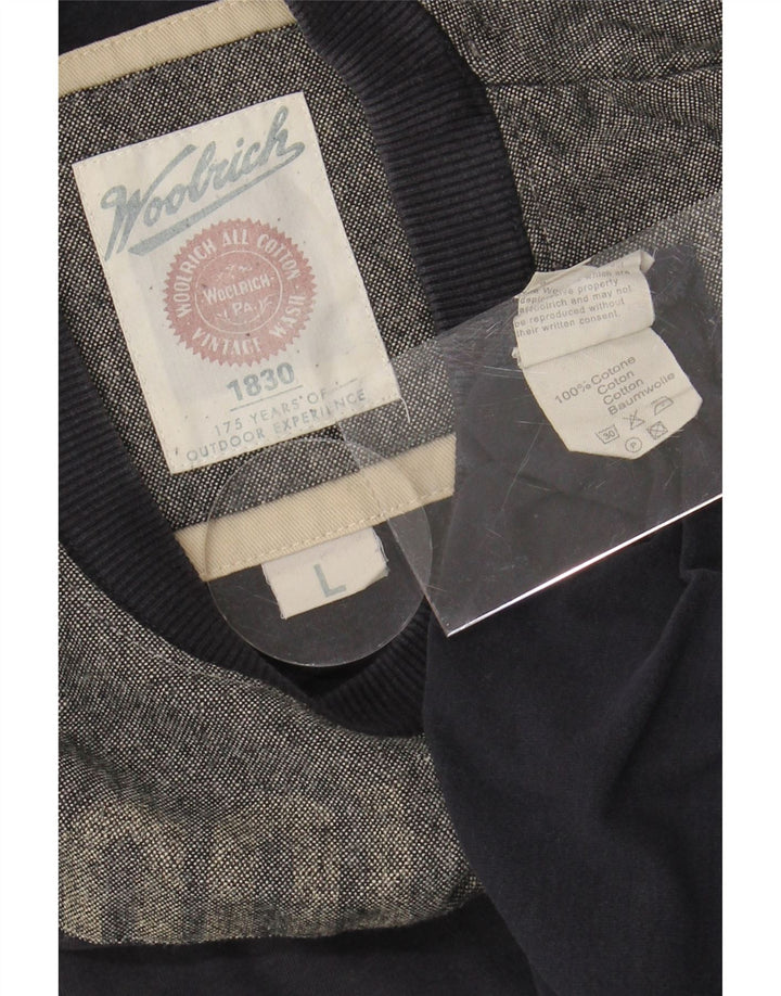 WOOLRICH Mens Graphic Top Long Sleeve Large Navy Blue Colourblock Cotton Vintage Woolrich and Second-Hand Woolrich from Messina Hembry 