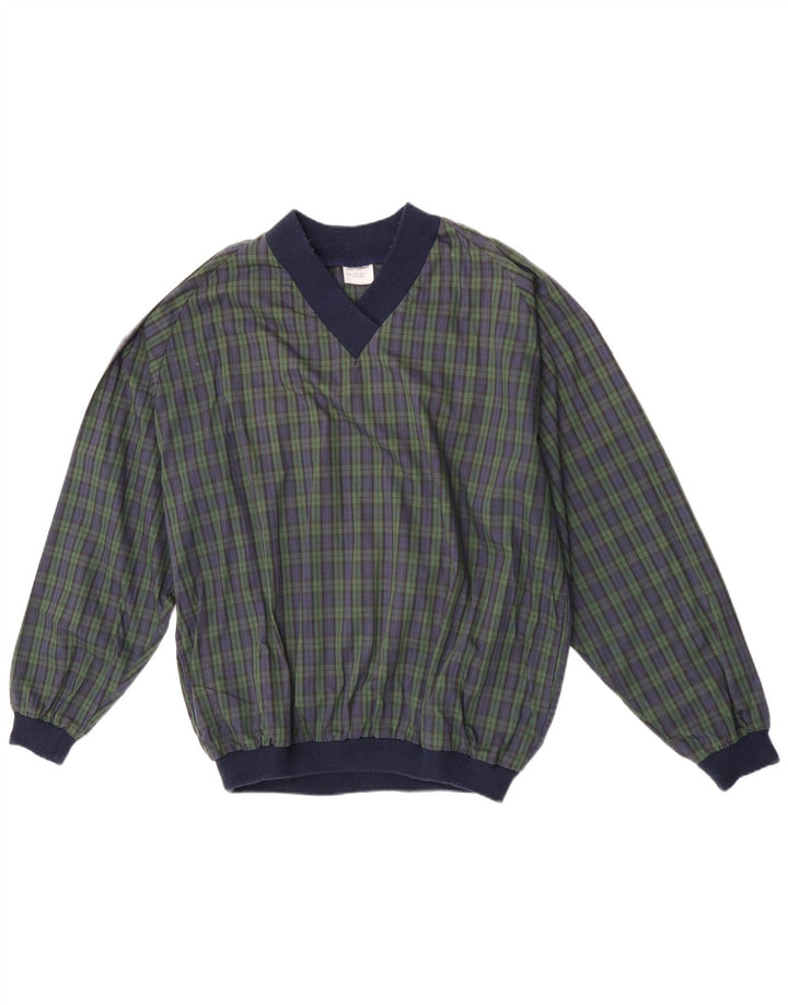 Vintage ανδρική φόρμα πουλόβερ Top XL Navy Blue Check Polyester