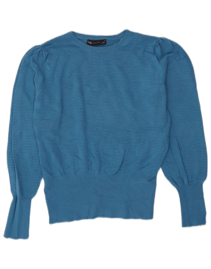 Marks & Spencer Γυναικείο πουλόβερ με λαιμόκαυστο UK 12 Medium Blue Chevron