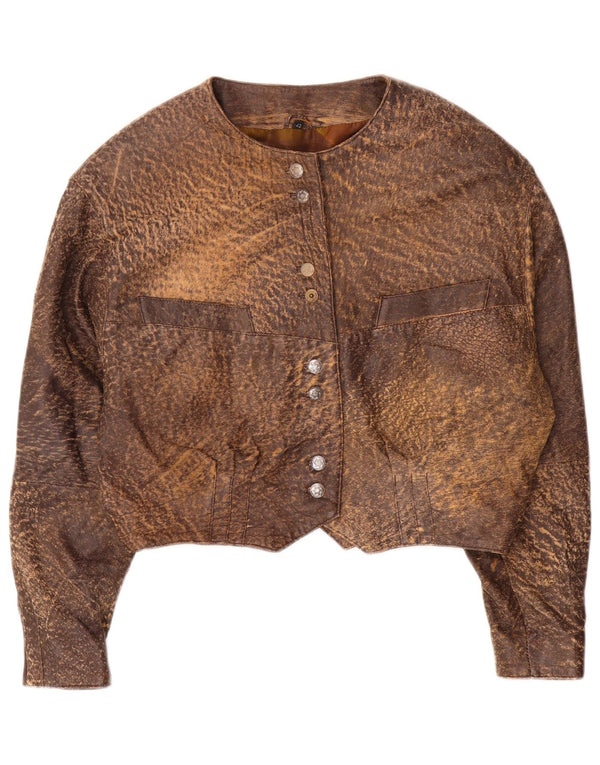 Vintage Γυναικείο Crop Δερμάτινο Μπουφάν IT 42 Medium Brown Animal Print Leather