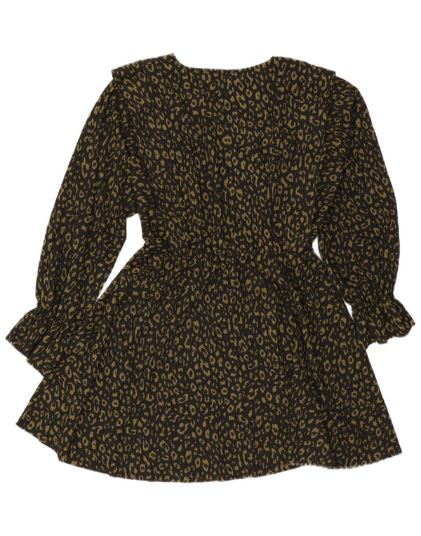Zara Γυναικείο μακρυμάνικο φόρεμα A-Line UK 16 Large Black Animal print