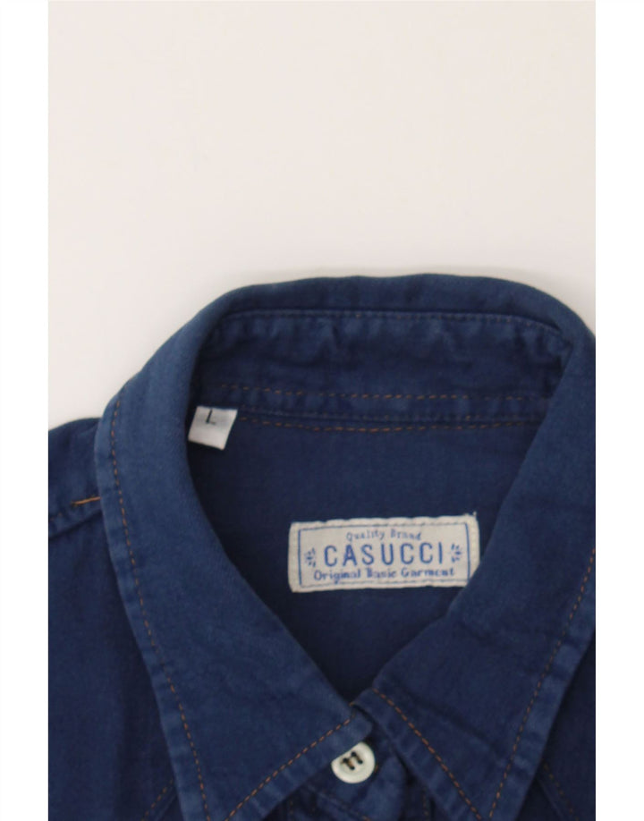 CASUCCI Womens Denim Shirt UK 16 Large Navy Blue Vintage Casucci and Second-Hand Casucci from Messina Hembry 
