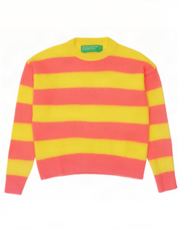 Γυναικείο πουλόβερ Benetton Crew Neck Jumper UK 10 Small κίτρινο ριγέ