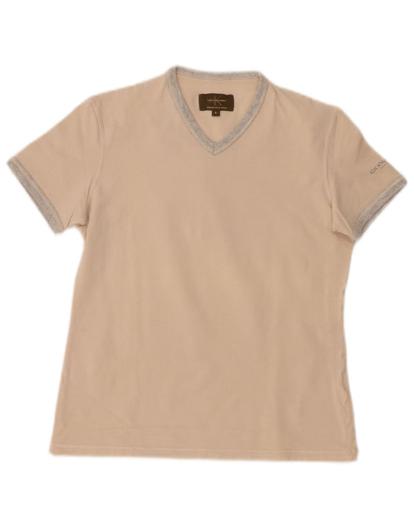 Calvin Klein γυναικείο μπλουζάκι χακί τοπ UK 10 Small Off White Colourblock