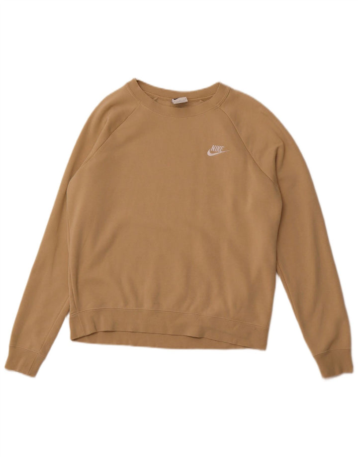 NIKE Womens Sweatshirt Jumper UK 14 Medium Beige Cotton