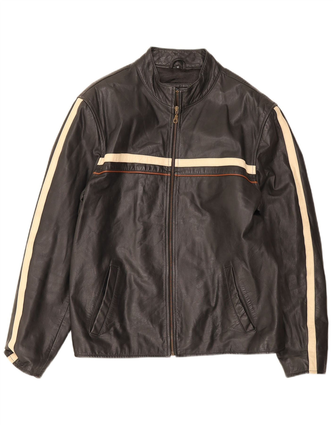 Lee Cooper Ανδρικό Δερμάτινο Μπουφάν UK 38 Medium Μαύρο ριγέ
