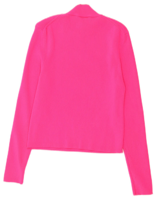 Zara Γυναικείο Crop Top Μακρυμάνικο UK 14 Large Pink Polyamide
