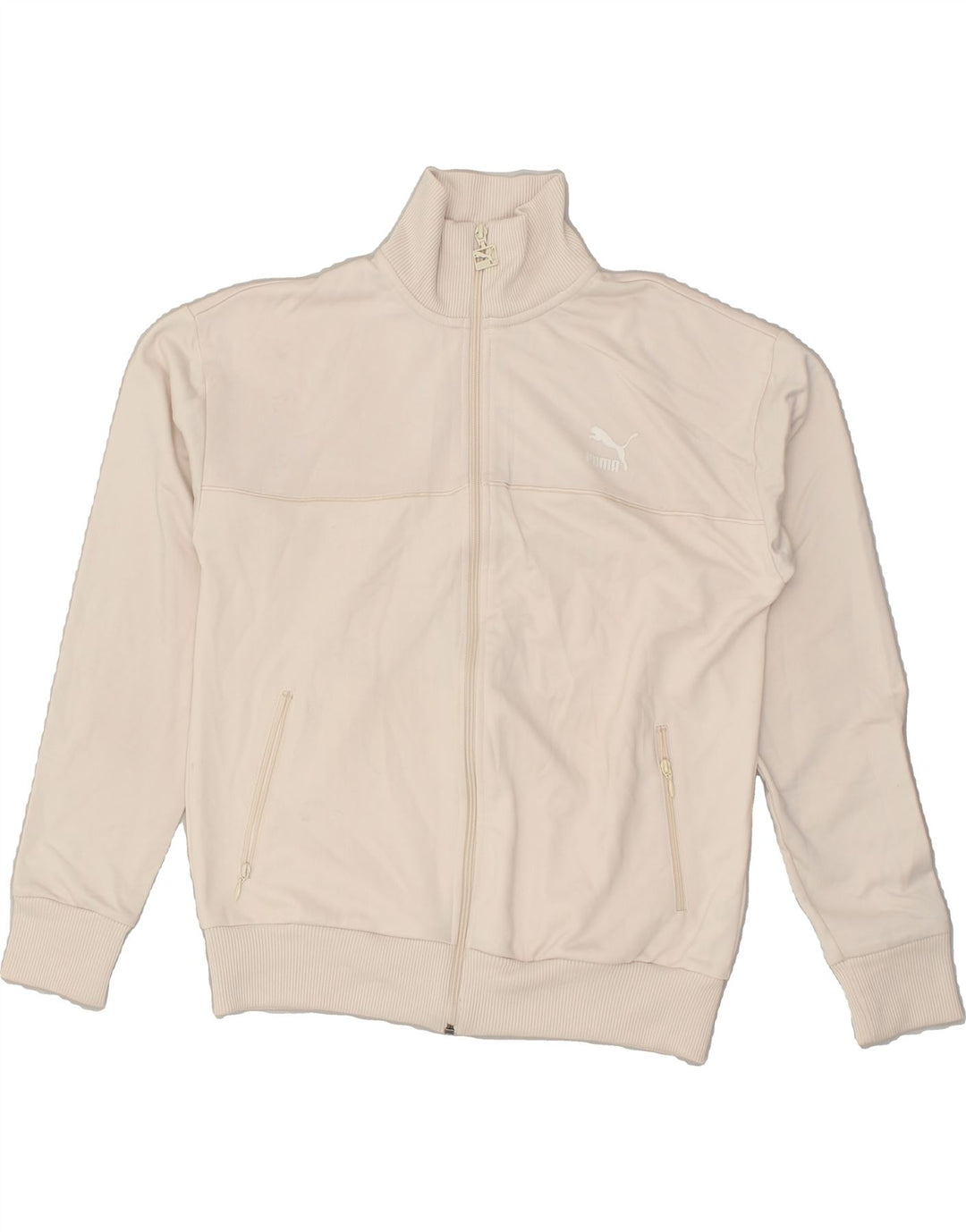 PUMA Womens Oversized Tracksuit Top Jacket UK 10 Small Beige Polyester | Vintage Puma | Thrift | Second-Hand Puma | Used Clothing | Messina Hembry 