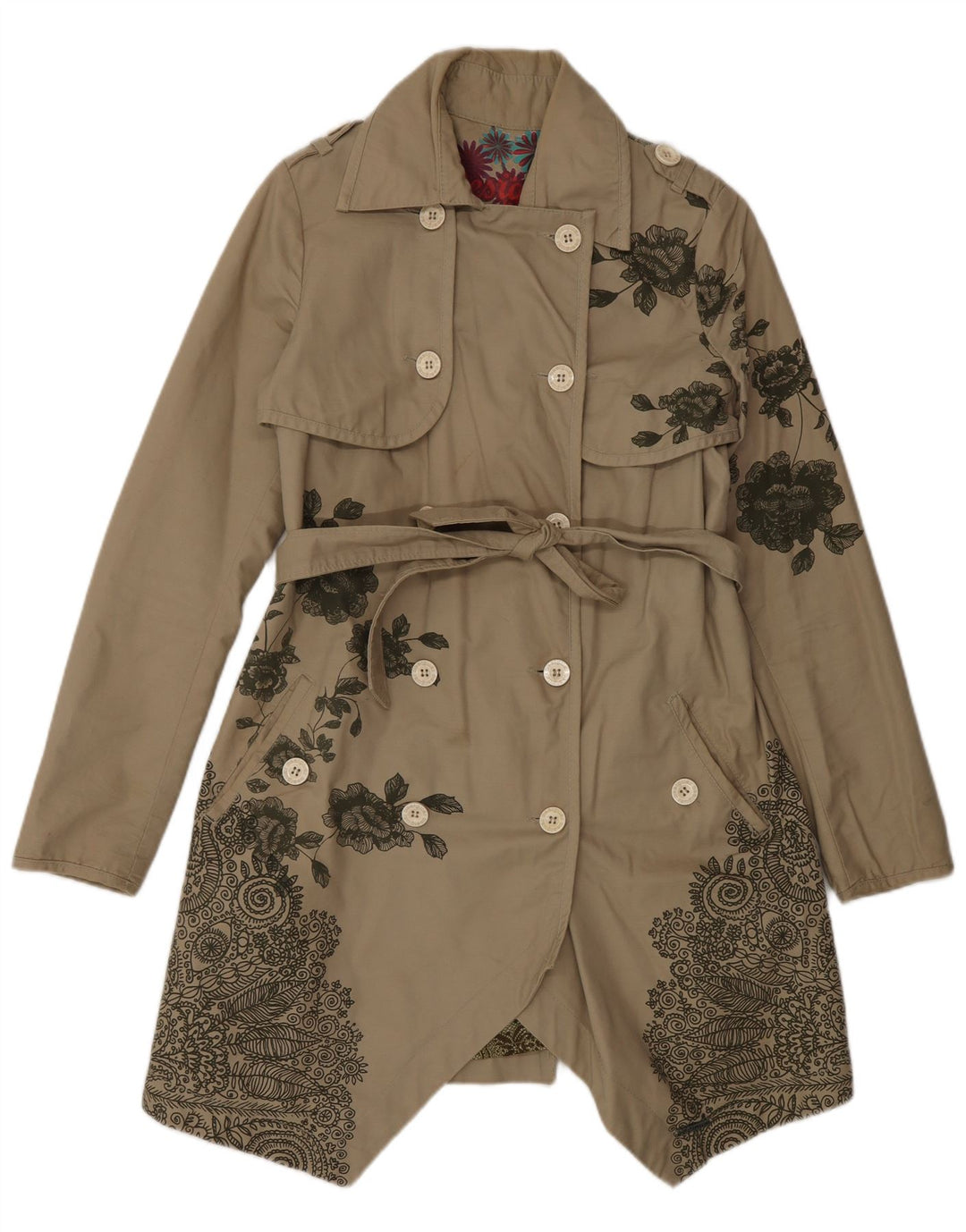 Desigual Γυναικεία καμπαρντίνα με διπλό στήθος EU 38 Medium Beige Floral