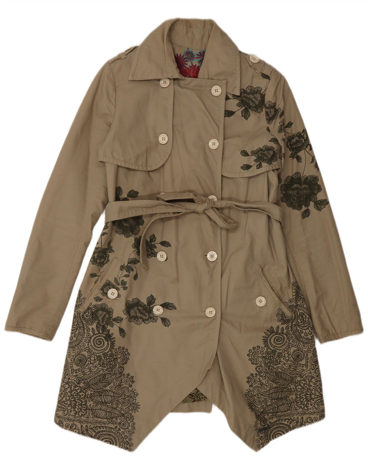 Desigual Γυναικεία καμπαρντίνα με διπλό στήθος EU 38 Medium Beige Floral