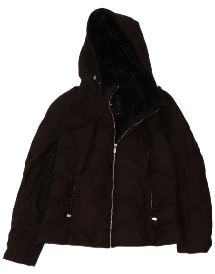 Zara Γυναικείο μπουφάν με κουκούλα UK 14 μεγάλο μαύρο πολυεστέρα