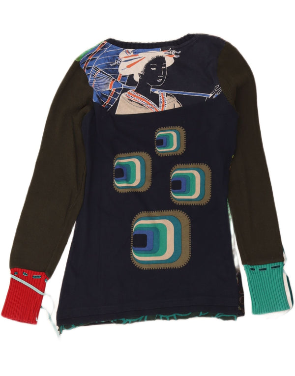 Desigual Γυναικείο τοπ μακρυμάνικο UK 14 Large Navy Blue Floral